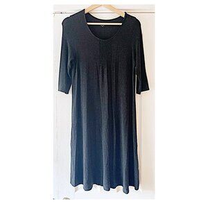 Eileen Fisher Charcoal Gray Midi Dress with Pintuck Detail